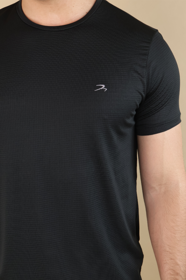 Playera Hombre Fitness Negro Manga Corta Secado Rápido